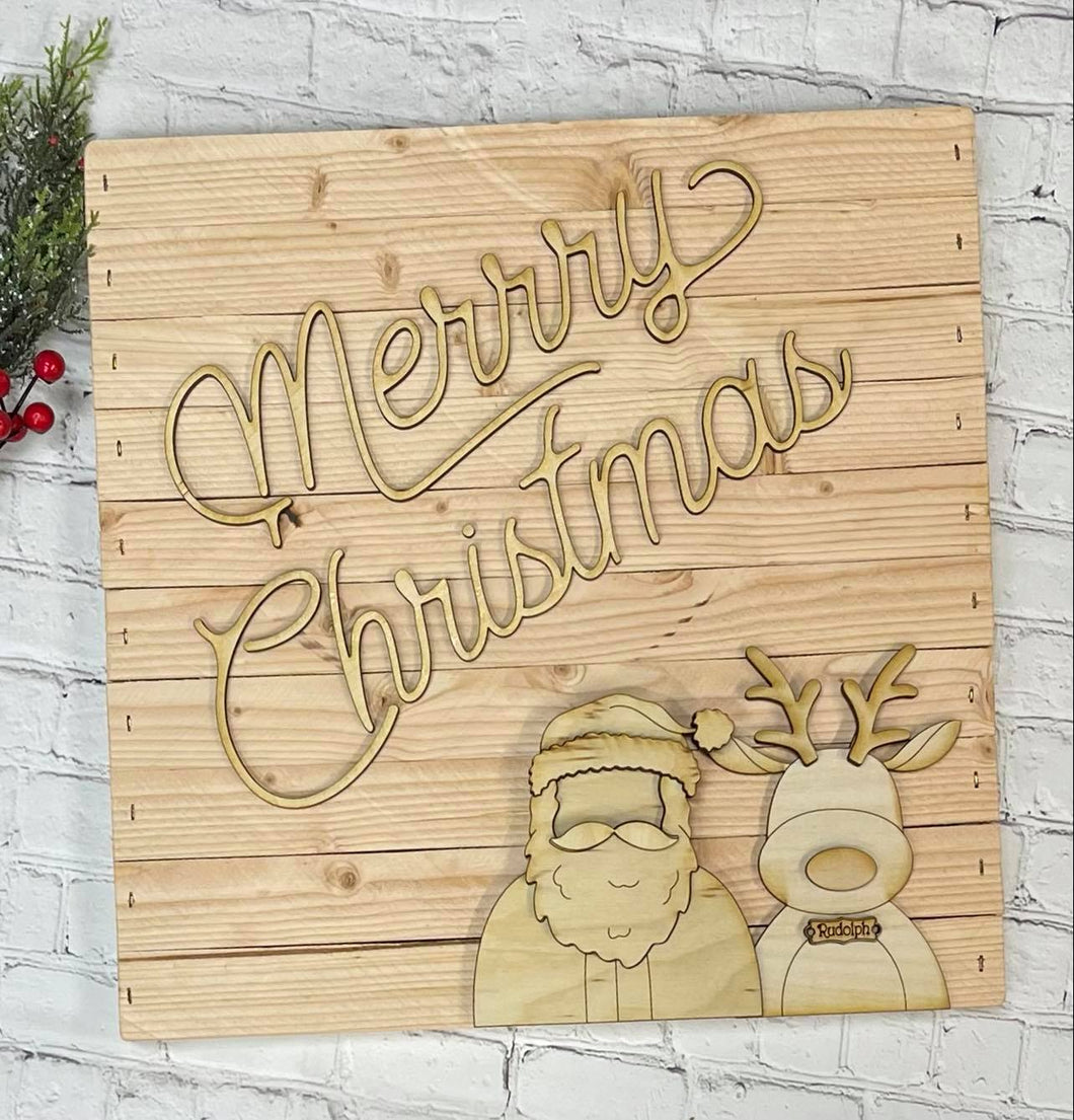 Merry Christmas Santa and Rudolph Pallet Sign DIY Kit